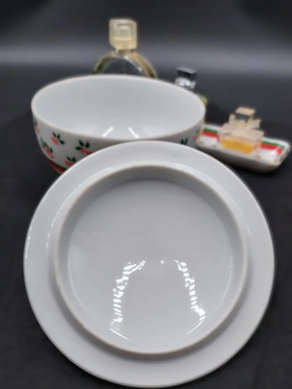 Vintage Lefton Handpainted Holly Holiday Covered Dish and Tray